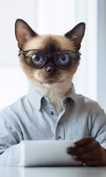 a cat with glasses that are wearing a suit