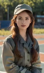 a beautiful woman wearing a hat with long brown hair