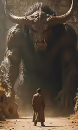 a large horned creature being seen from behind