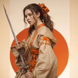 a woman in oriental costume holding a sword