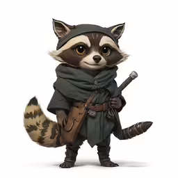 a painting of a small raccoon dressed in a medieval outfit