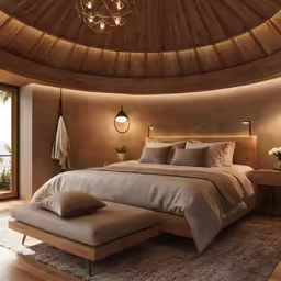 large bed in a large modern wooden bedroom
