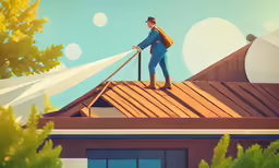 there is a man cleaning the roof of his house