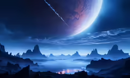 a distant planet is lit by a rising sun