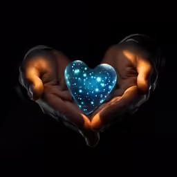 the hands of a person hold a light in the shape of a heart