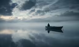 there is a man on a small boat in the lake