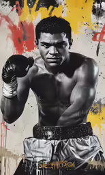 a man is in a boxing stance with boxing gloves