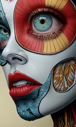 an artistic face painting of a woman with an intricate eye