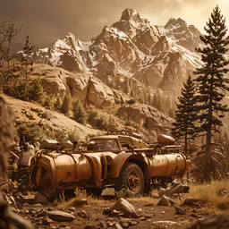 the wrecked jeep in the mountains is a work of art