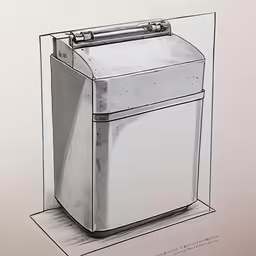 drawing of a white square - sided refrigerator with two different doors