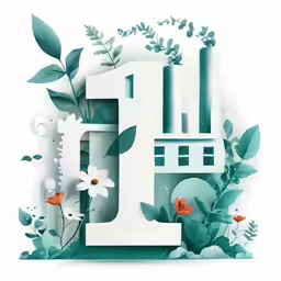 the letter e, featuring flowers and leaves