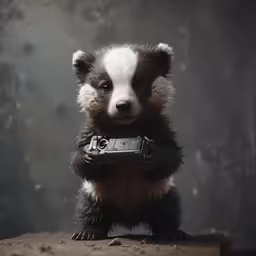 a racoon is holding a digital camera