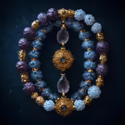 a necklace with a cross and several other decorations
