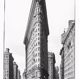 a building in the middle of a city with people walking around it