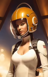 woman dressed in a futuristic outfit and helmet
