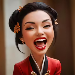 a doll is dressed in a red and black outfit with a necklace on