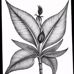 the budding plant, which is a cross section with several leaves and flowers