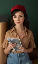 the woman is posing for a studio portrait