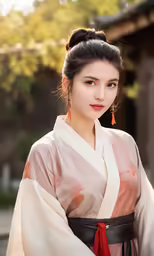 young asian woman wearing traditional costume standing outdoors