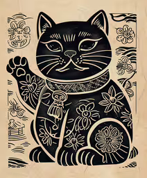 an image of a black cat with white markings,a black and white drawing of a cat
