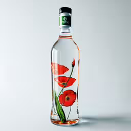 a glass bottle with flowers painted on the inside,the bottle has a flower painted on it