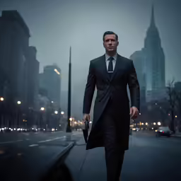 a man in a suit and tie walks down the street