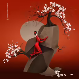 the person in red is standing next to an art piece