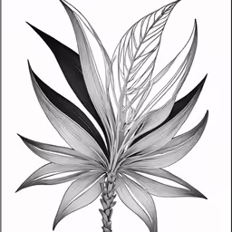 a drawing of a plant with black and white leaves
