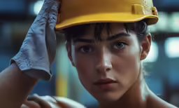 woman wearing yellow hardhat and gloves near lights