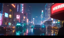 cars are lined up on the busy street in the rain