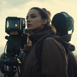 woman filming while man holds a camera in the background