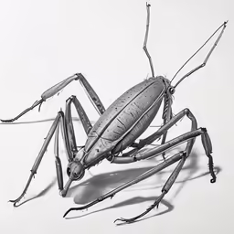 a bug made of metal is shown on a white surface