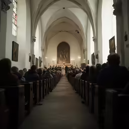 an audience sitting in the pews in a church