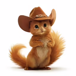 a cartoon fox wearing a brown hat, standing