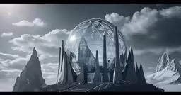 a giant clear sphere with stairs leading to it