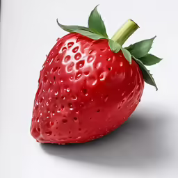 an upside down view of a fresh, ripe strawberry