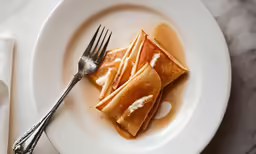 a plate with a few pieces of pancake on it