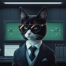 a cat wearing sunglasses and a suit