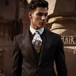 a man in a suit smoking a cigarette