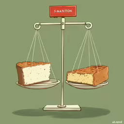two slices of cake sitting on a scale