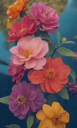 a bunch of flowers that are in the water
