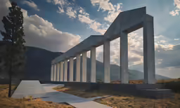 an image of a stone structure outside at the mountains