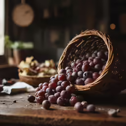 grapes and chips sit in front of a basket