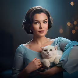 a woman with a kitten in her arms