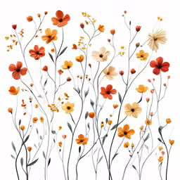 watercolor illustration of orange and yellow flowers on white
