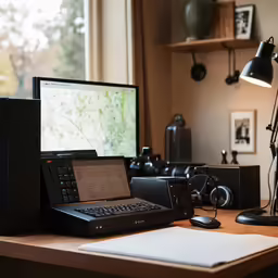 a laptop computer sitting on top of a desk