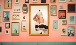 a picture of a woman in white is reflected in a mirror