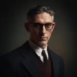the man is wearing a suit and glasses