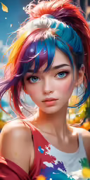 an illustration of a young girl with colorful hair