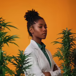 an african american female wearing a white blazer and green shirt